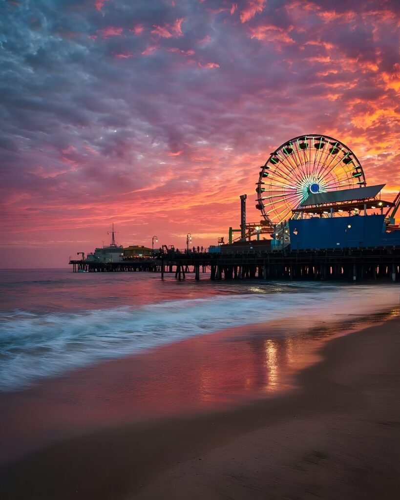 Santa Monica Pier during golden hour