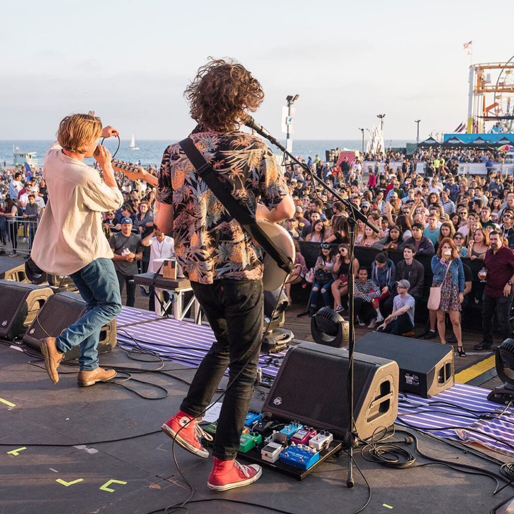 Live summer concert on Santa Monica Pier with crowd