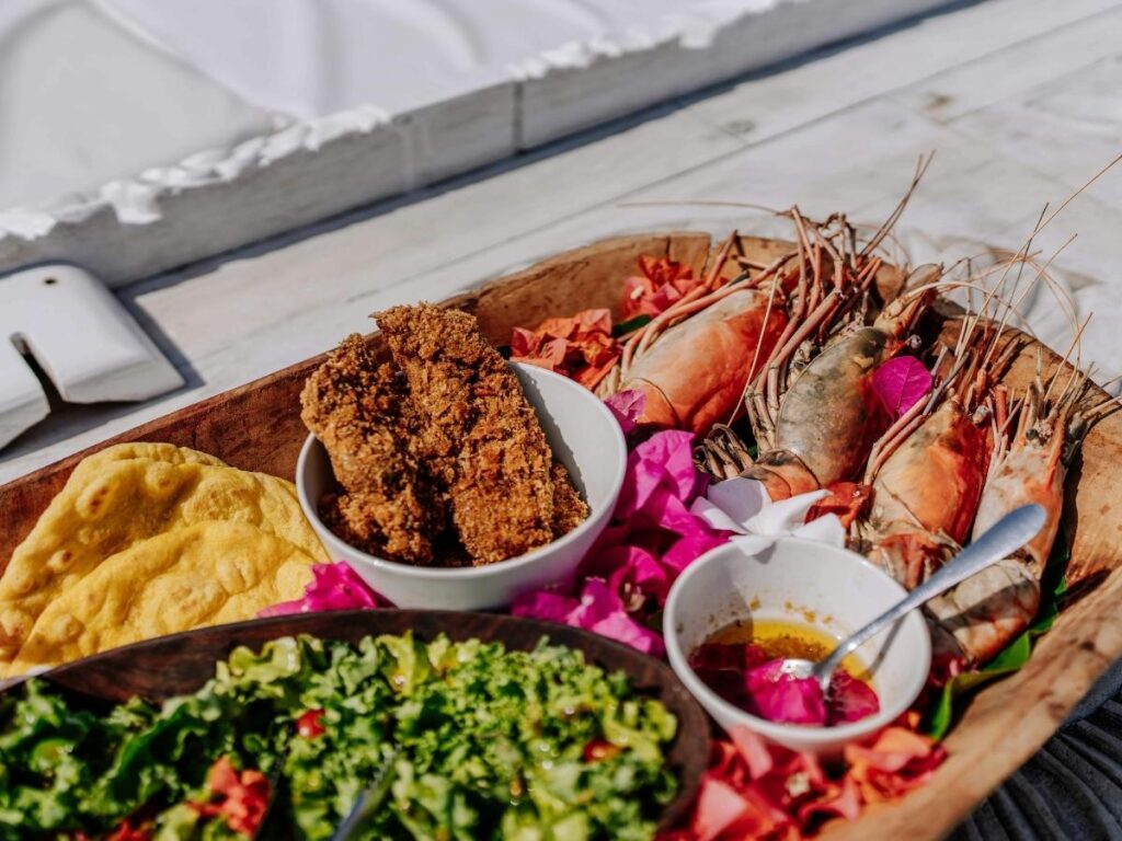 Fresh seafood meal served at a waterfront restaurant in Homer, Alaska