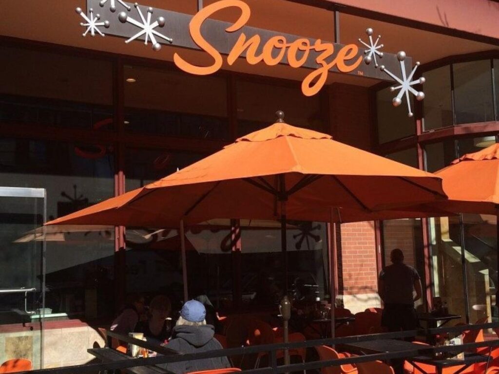 Brunch plates and coffee at Snooze in Boulder.