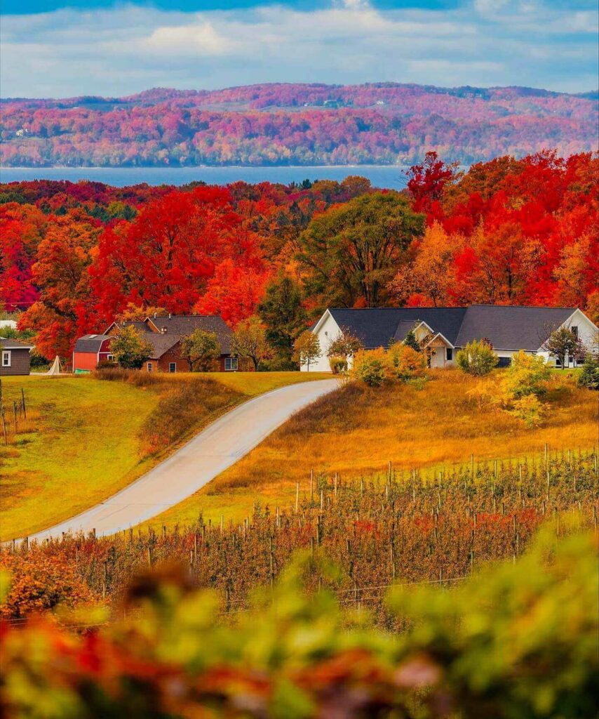 Colorful autumn foliage around Traverse City and Old Mission Peninsula