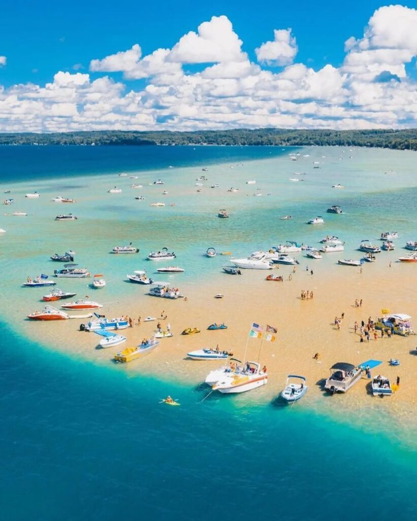 Boats and waterfront activities on Grand Traverse Bay during summer