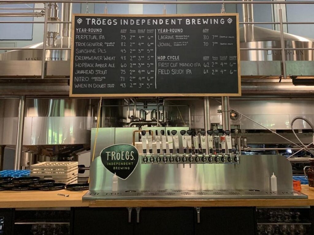 Indoor taproom and dining area at Troegs Independent Brewing near Hershey
