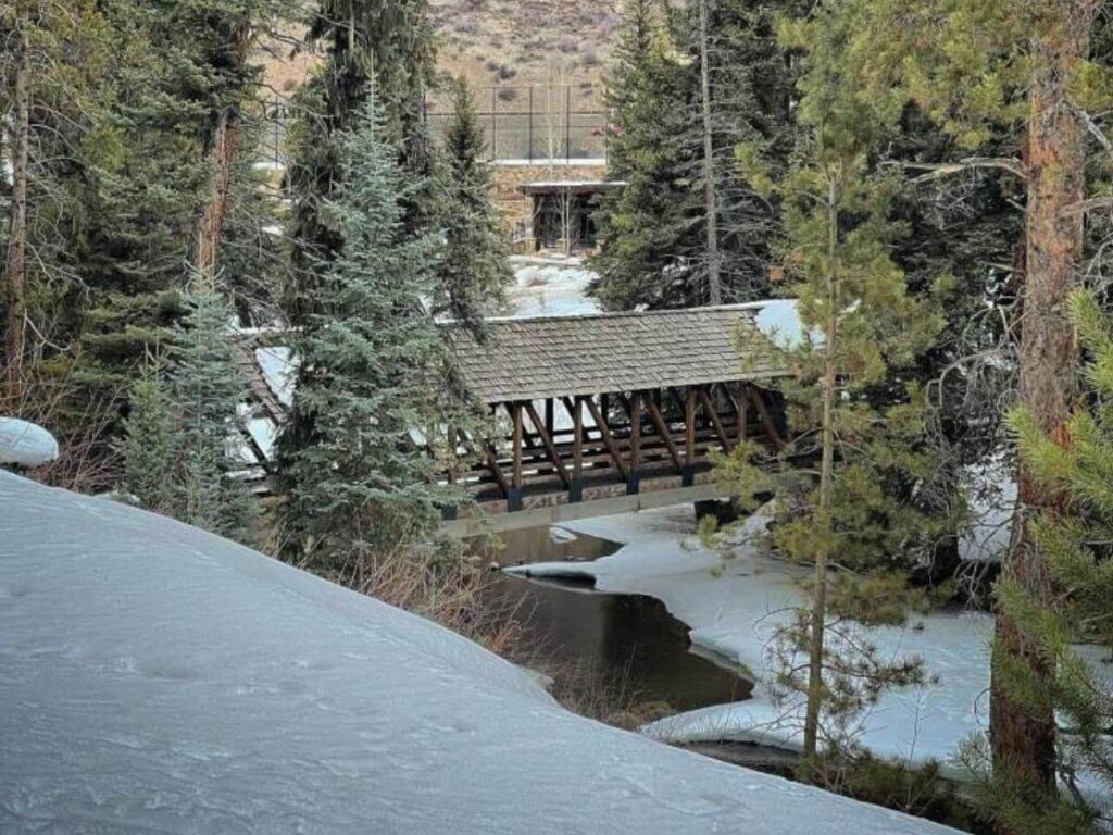 Small bridge crossing Gore Creek in Vail Village