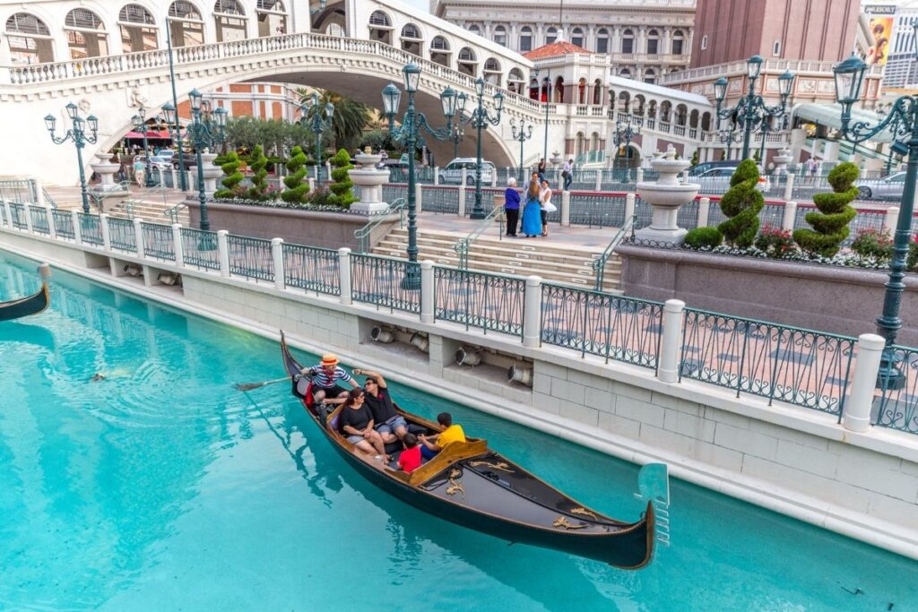 Venetian gondola ride through indoor canals