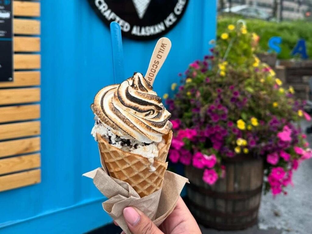 Wild Scoops ice cream cone with a local Alaska-inspired flavor