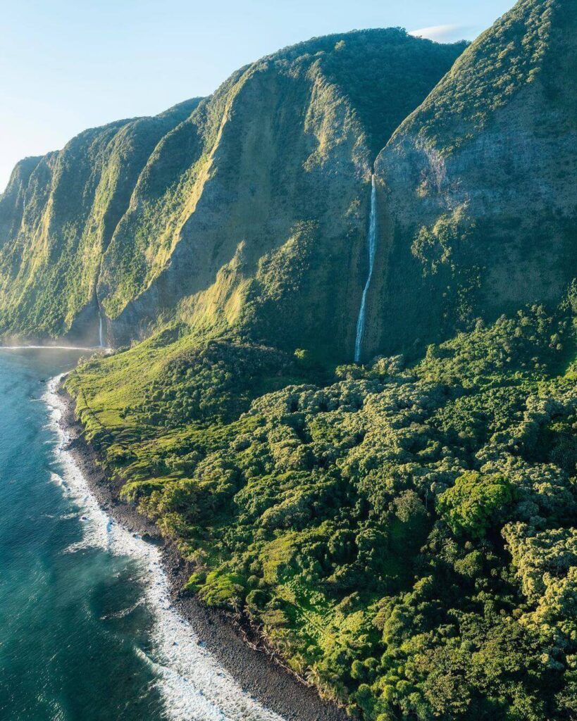 Contrast between rainforest and sunny coastline on the Big Island of Hawaii