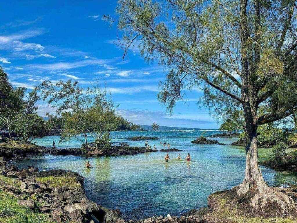 Calm lagoon at Carlsmith Beach Park in Hilo Hawaii