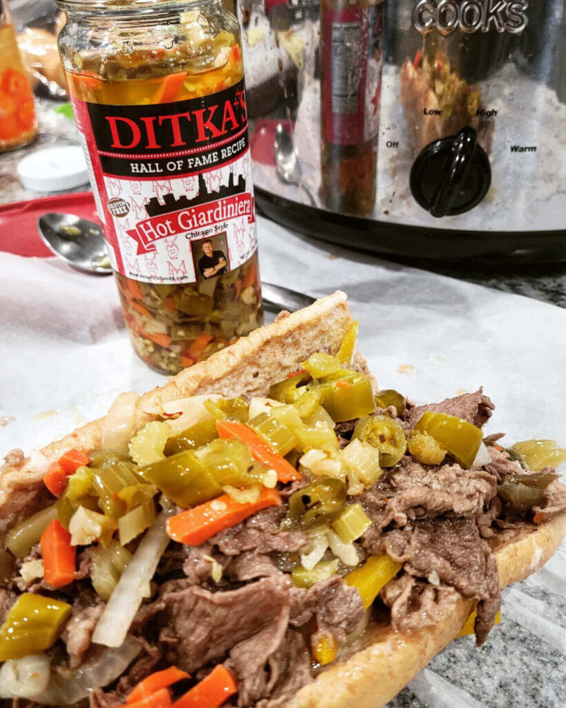 Traditional Chicago Italian beef sandwich with peppers