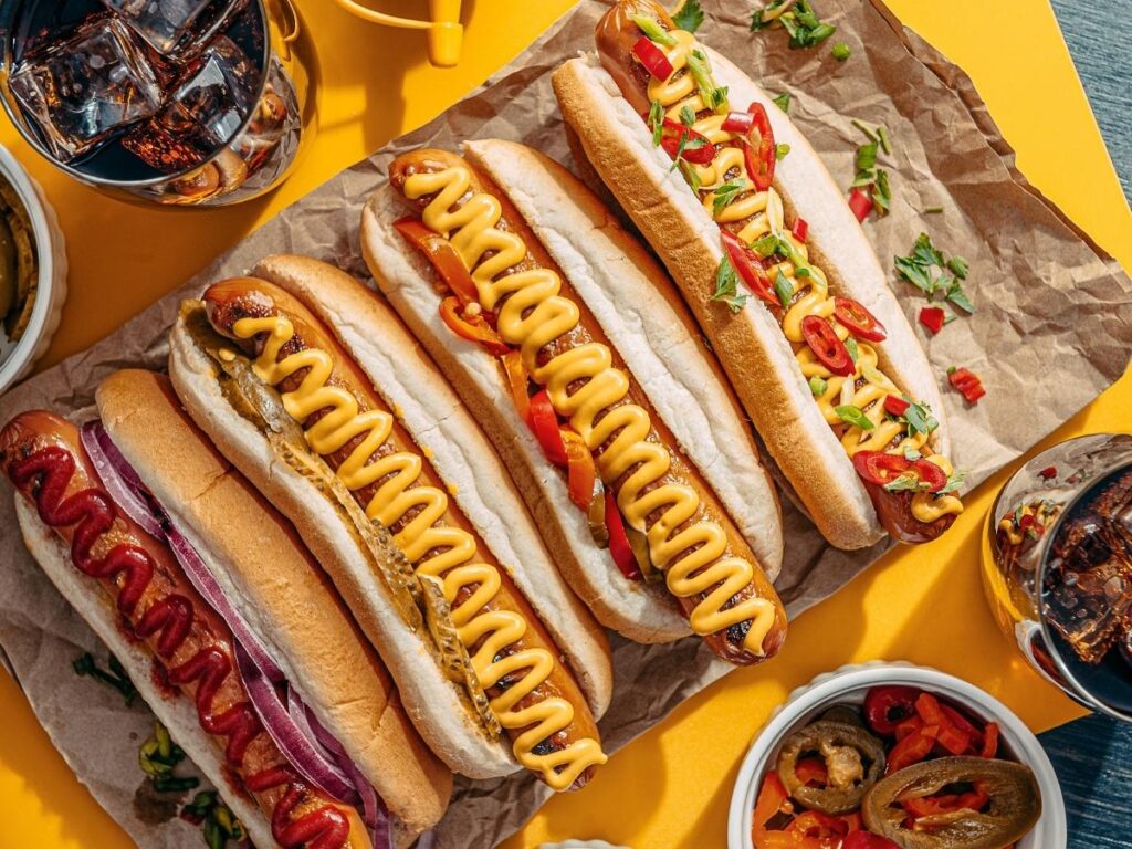 Classic Chicago-style hot dog with traditional toppings