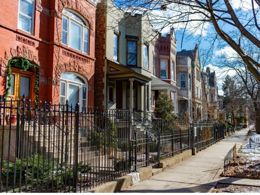 Colorful houses in Wicker Park neighborhood Chicago