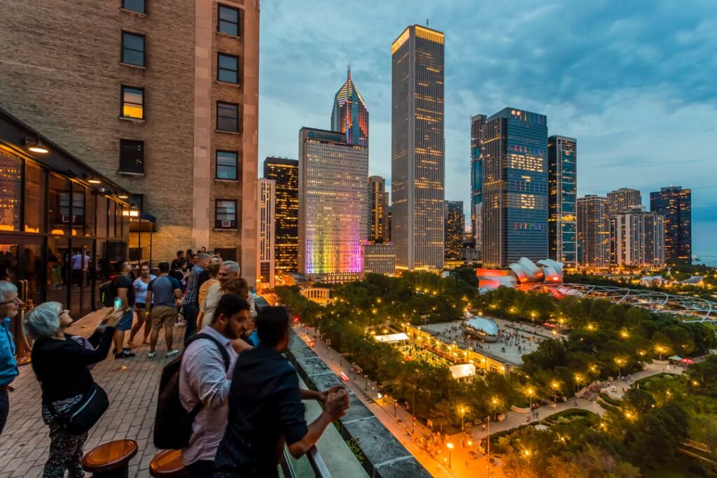 Cindy’s Rooftop with Chicago skyline in view
