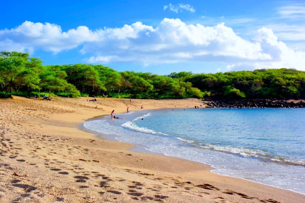Calm turquoise water at Dixie Maru Beach on Molokai, one of the island's best swimming beaches