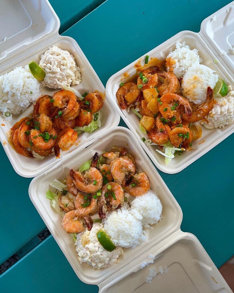 Garlic shrimp plate lunch from Geste Shrimp Truck in Kahului
