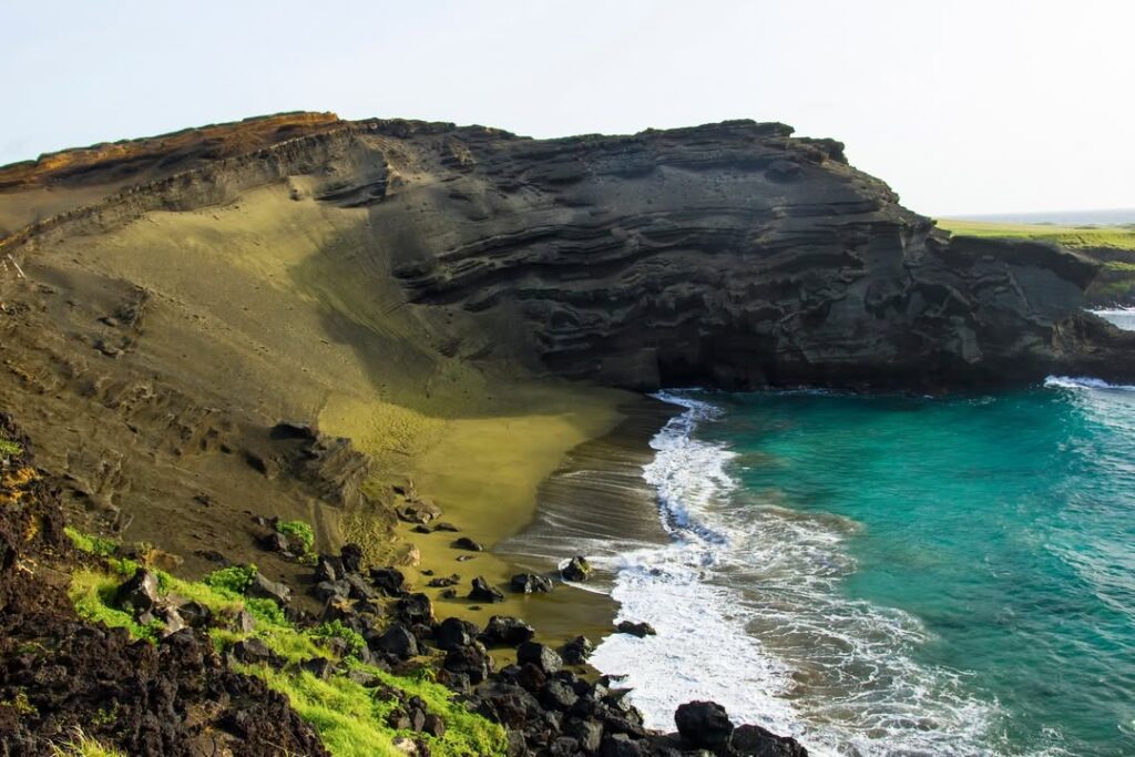 View of Papakōlea Green Sand Beach from the clifftop