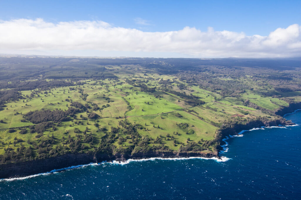 Green cliffs and ocean views along the Hamakua Coast on the Big Island