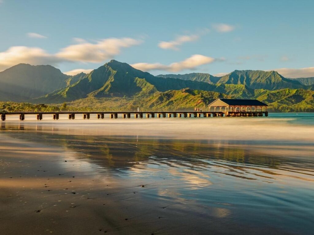Hanalei Bay beach on the North Shore of Kauai Hawaii