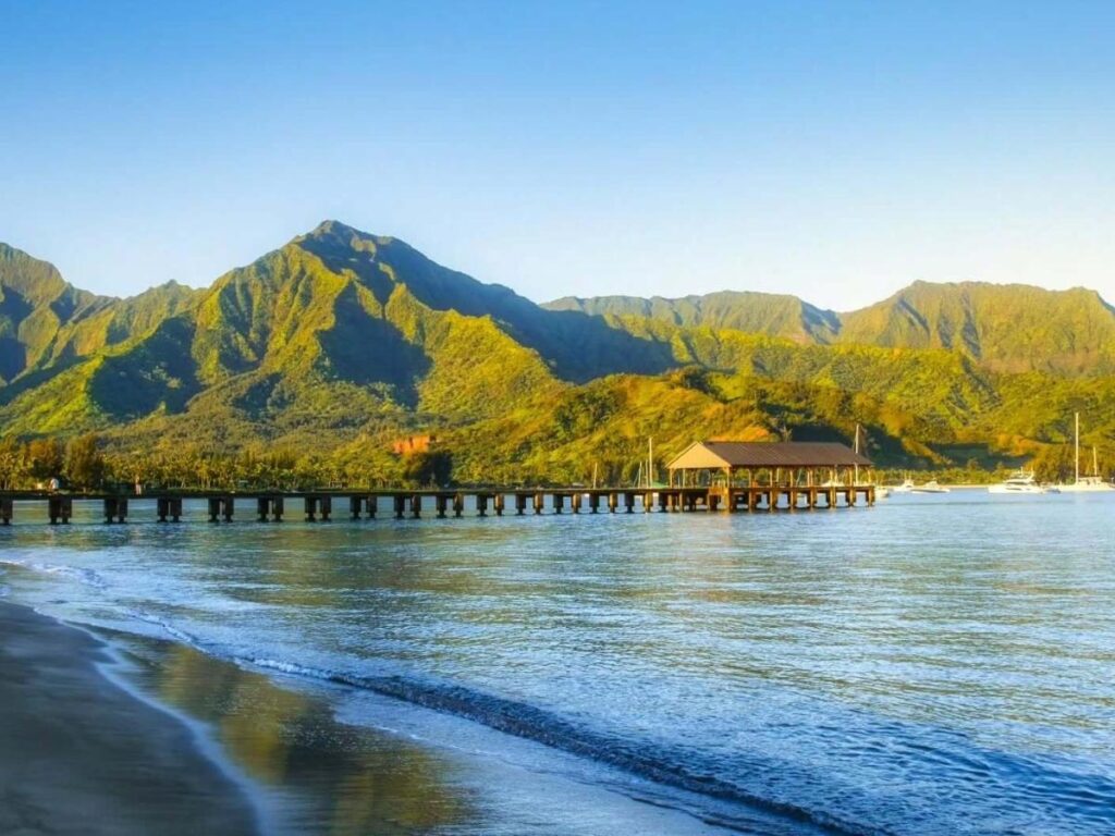 View of Hanalei Bay from Princeville overlook on Kauai