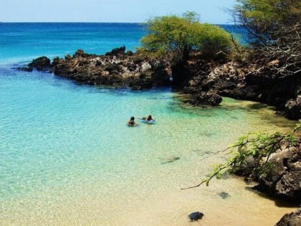 Golden sand and clear water at Hapuna Beach on the Big Island