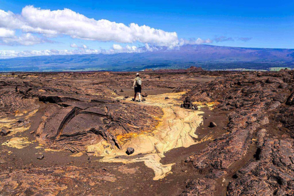 Sunrise light over lava fields in Hawaiʻi Volcanoes National Park