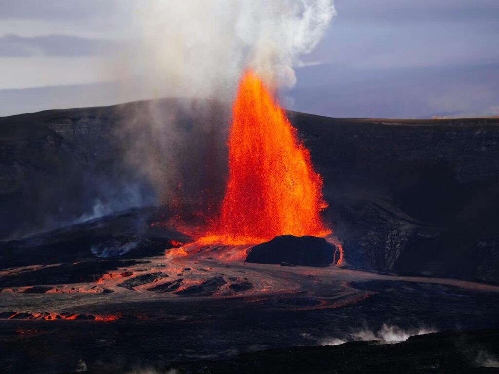 Volcanic landscape and lava fields in Hawaii Volcanoes National Park on the Big Island