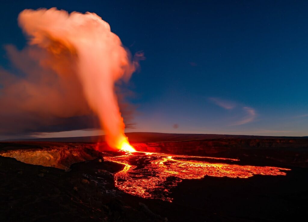 Volcanic lava fields in Hawaii Volcanoes National Park on the Big Island