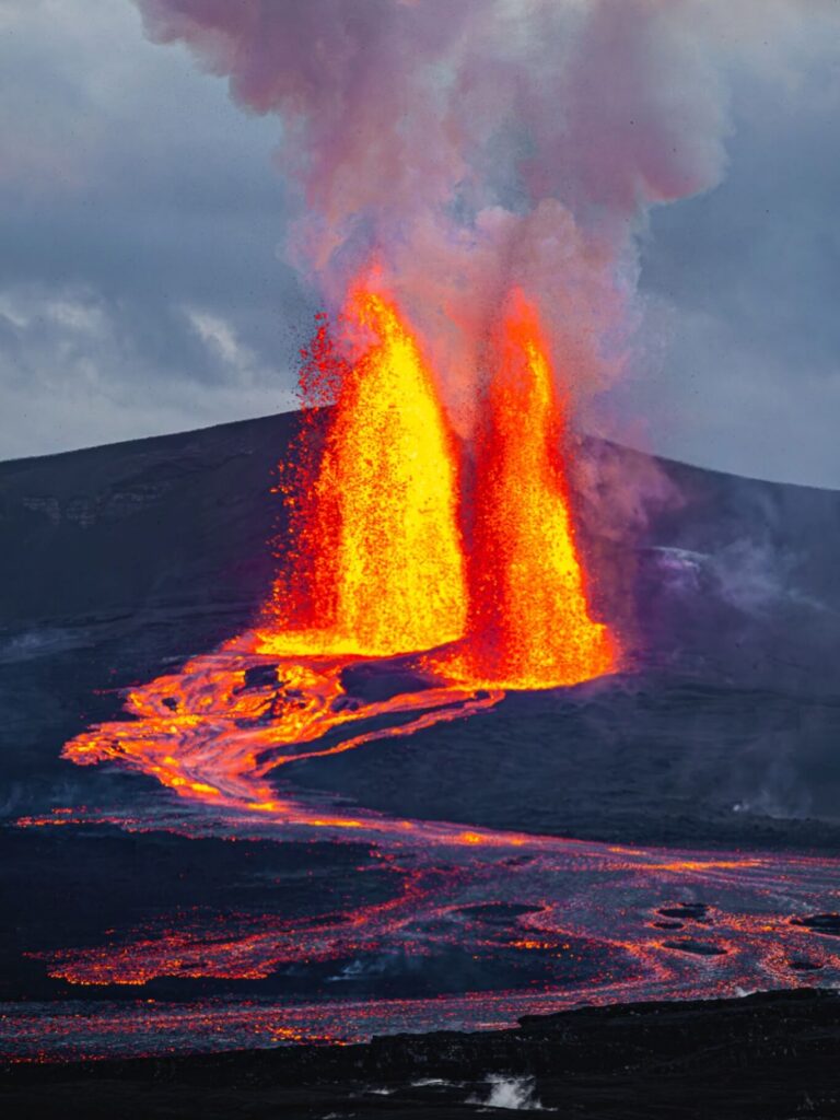 Lava fields stretching toward the Pacific Ocean in Hawaii Volcanoes National Park