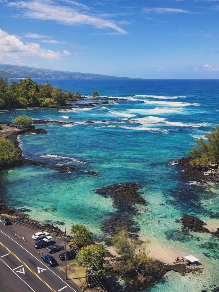 Waterfront area and hotels in Hilo on the Big Island of Hawaii