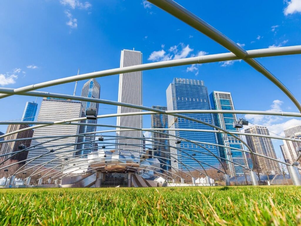 Jay Pritzker Pavilion and Lurie Garden in Millennium Park