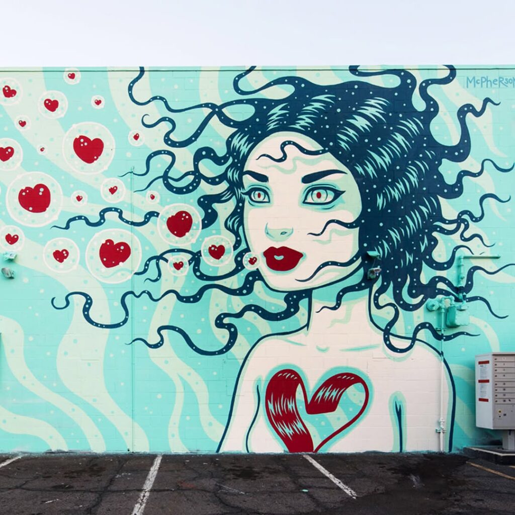 Colorful mural on a building wall in the Kaka‘ako neighborhood