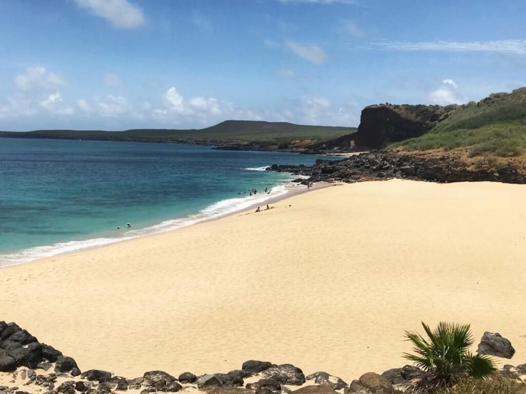 Wide sandy shoreline at Papohaku Beach on Molokai’s west side