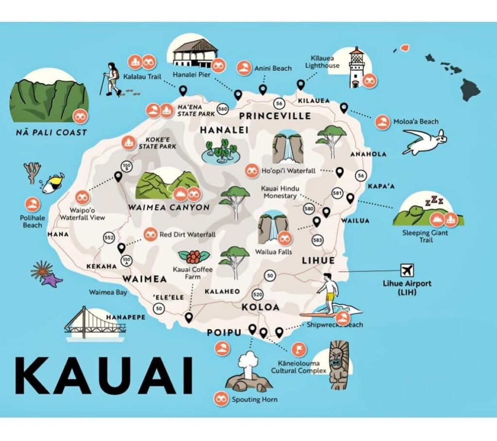 Map showing the location of Kauai in the Hawaiian Islands