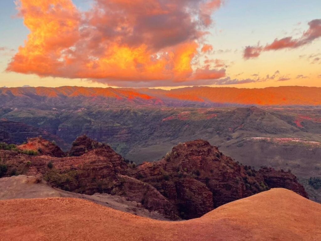 Sunset over the ocean in Kauai Hawaii