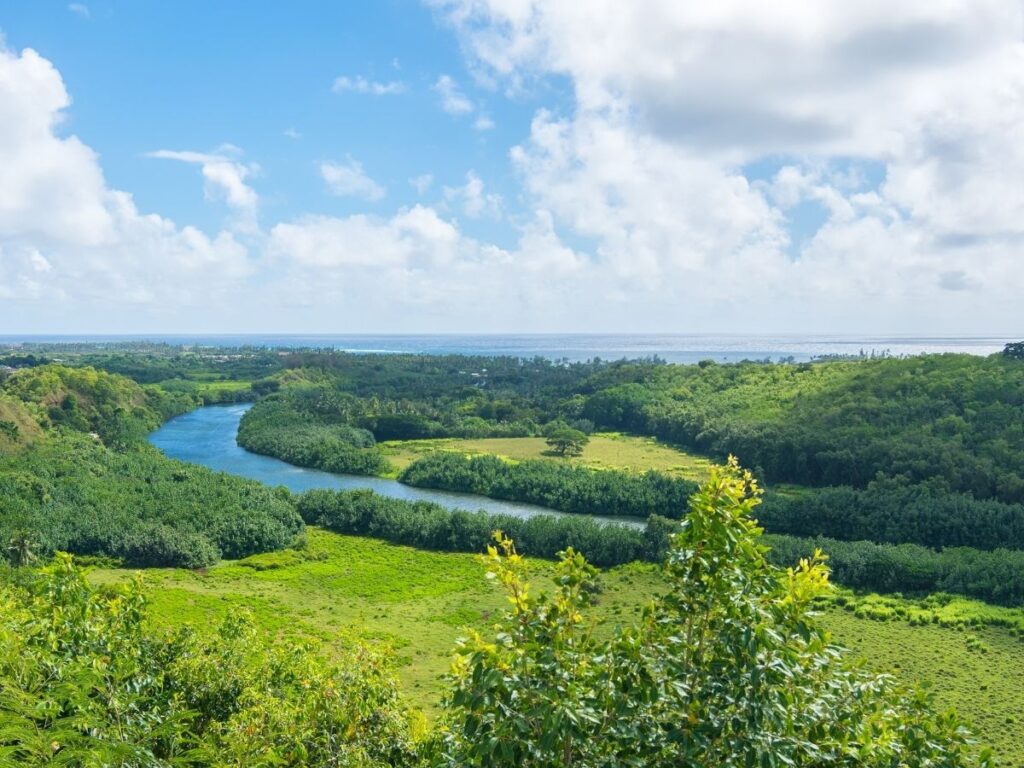 Scenic coastal drive with a viewpoint overlooking Kauai's lush landscape