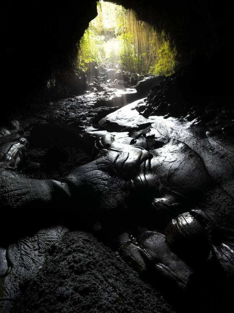 Ancient lava tube inside Kaumana Caves near Hilo