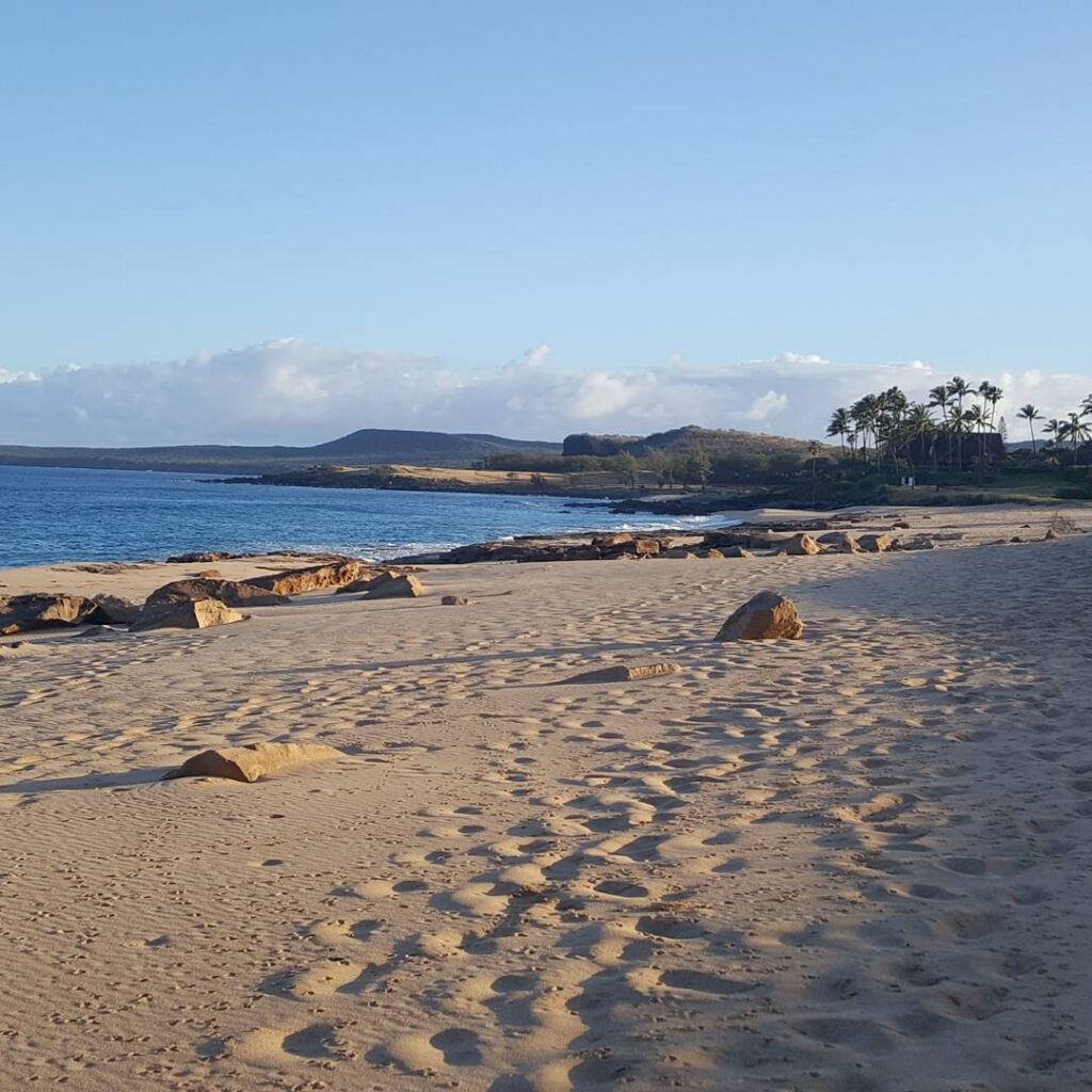 Waves crashing against lava rocks at Kepuhi Beach on Molokai