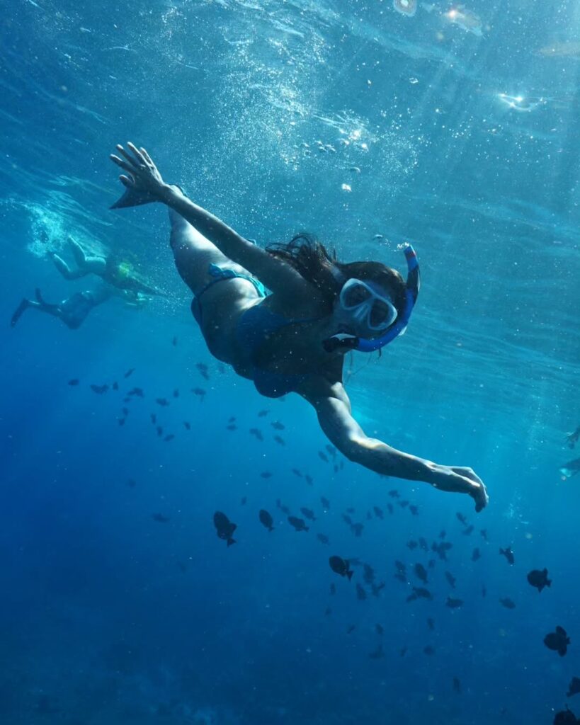 Colorful tropical fish swimming in clear shallow waters of Lawai Beach
