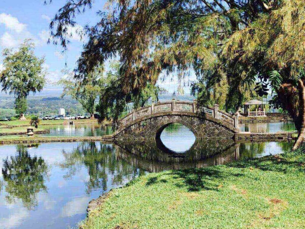 Japanese-style bridge at Liliʻuokalani Gardens in Hilo