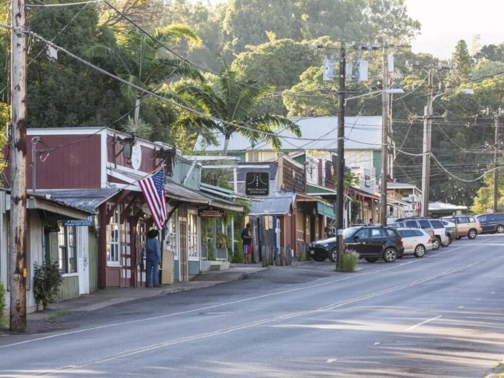Historic wooden storefronts in Makawao in Upcountry Maui