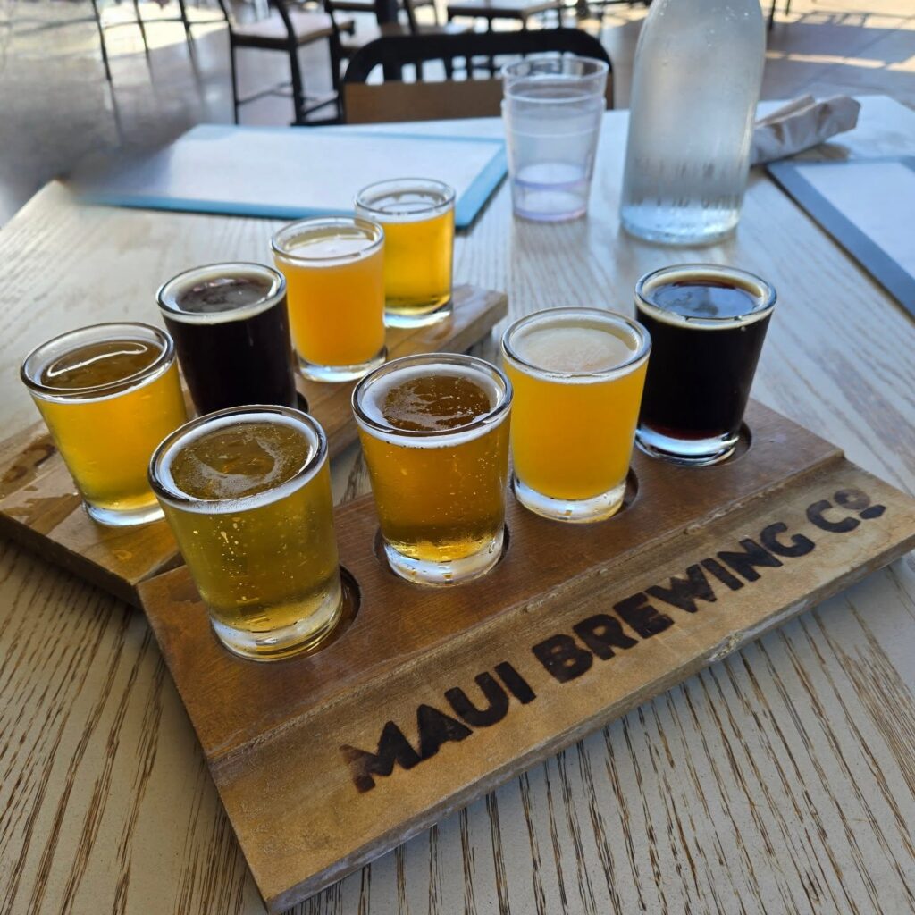 Outdoor patio seating at Maui Brewing Co.