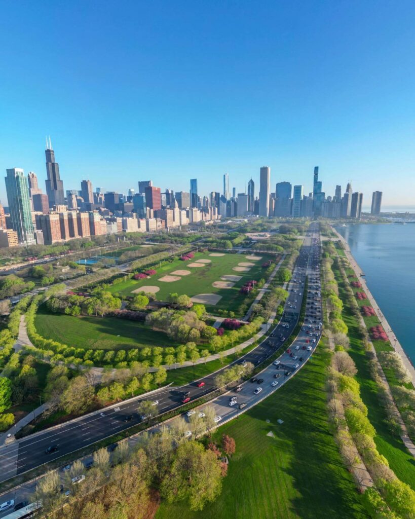 Millennium Park with the Chicago skyline in the background