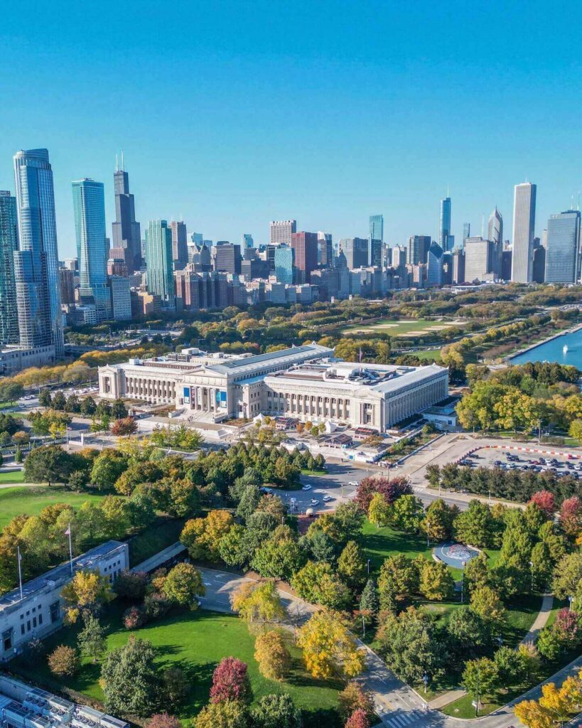 Museum Campus with the Chicago skyline in the background