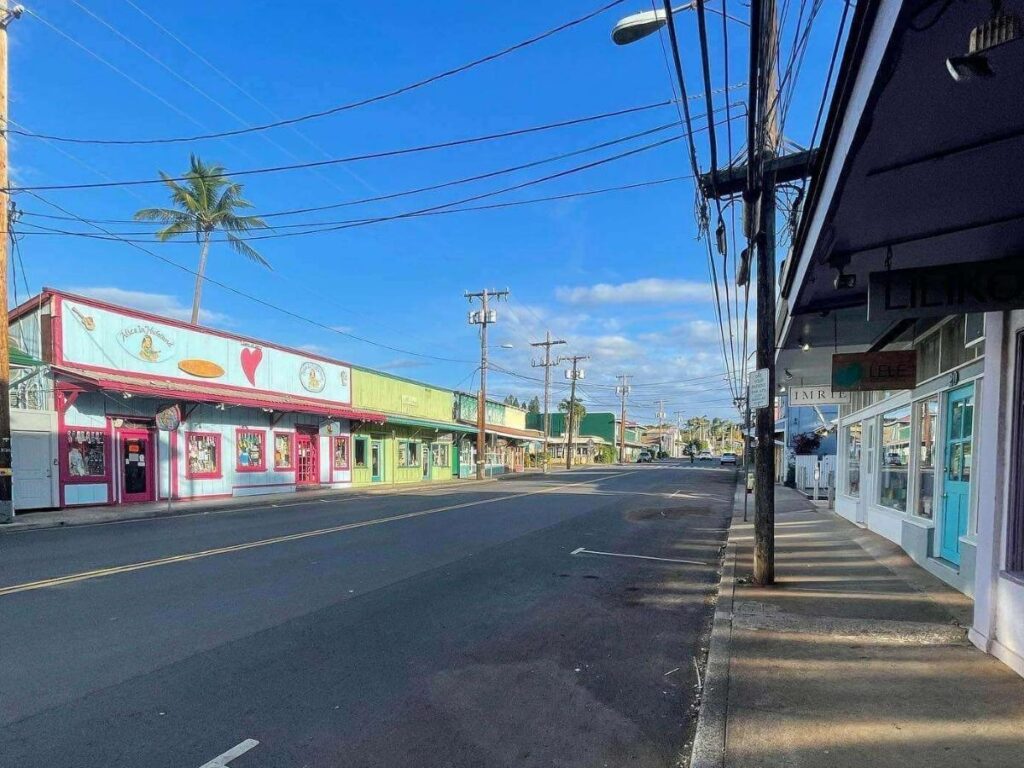 Colorful storefronts in Paia town on Maui