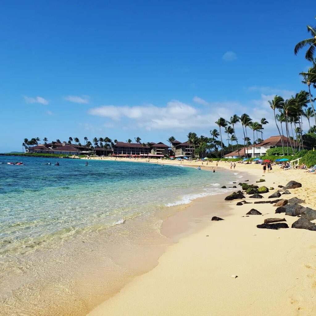 Peaceful morning at Poipu Beach during the fall season on Kauai