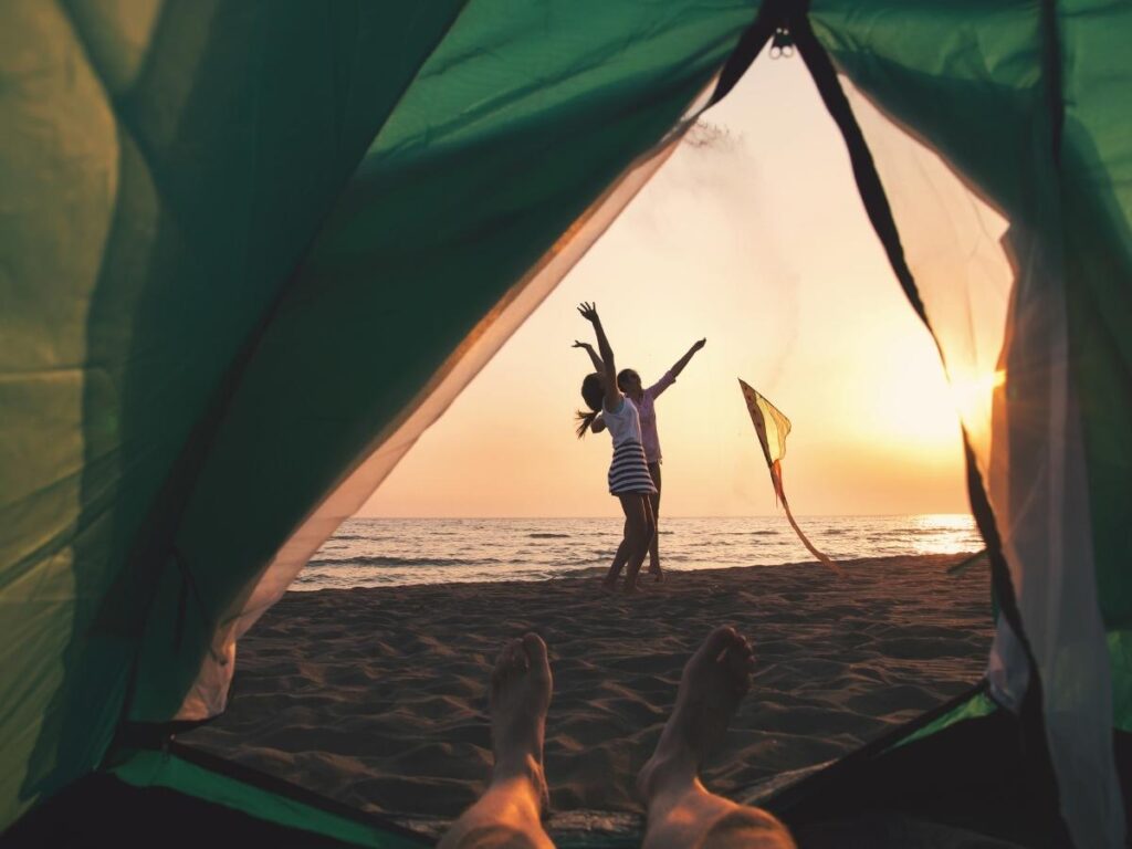 Campsite near Polihale Beach during sunset on Kauai