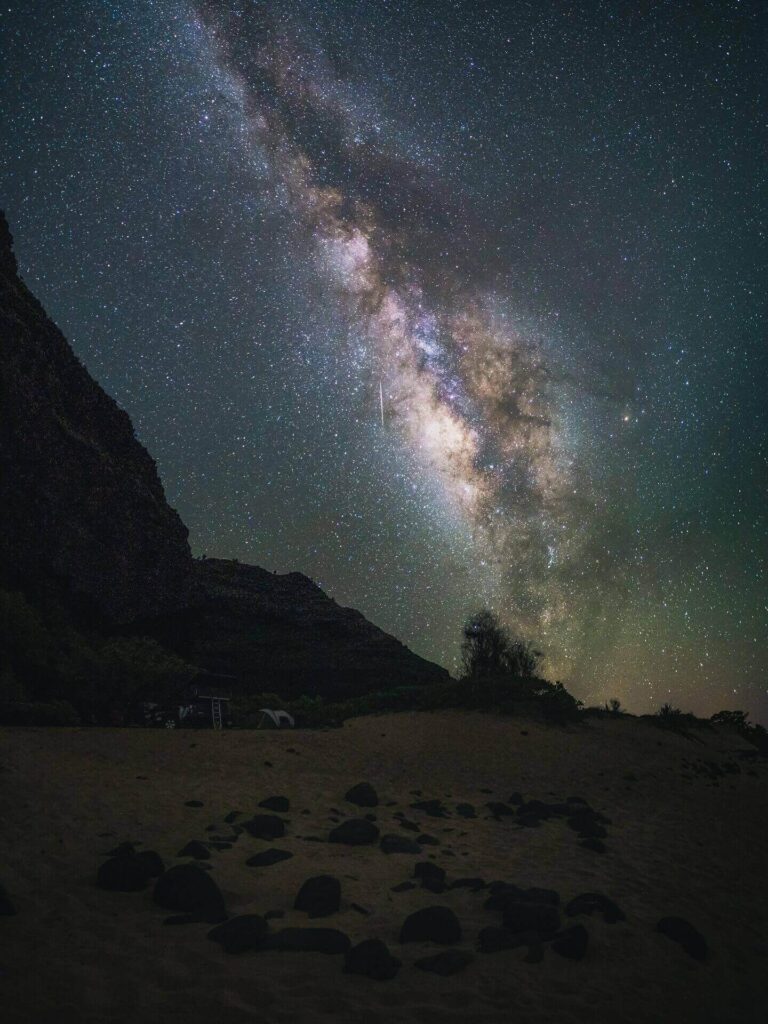 Star-filled night sky over Polihale State Park on Kauai
