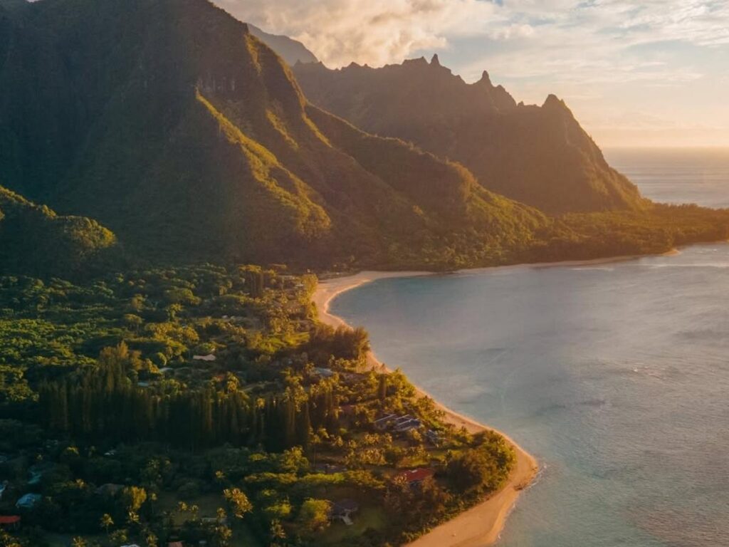 Princeville on Kauai’s North Shore with dramatic green mountain views