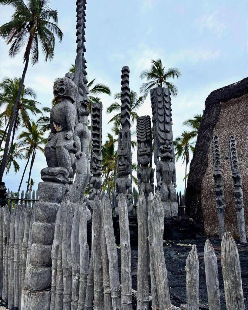 Traditional Hawaiian structures at Puʻuhonua o Hōnaunau National Historical Park