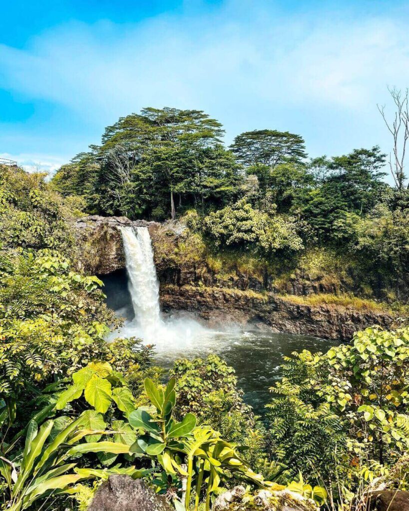Early morning view of Rainbow Falls before the crowds arrive