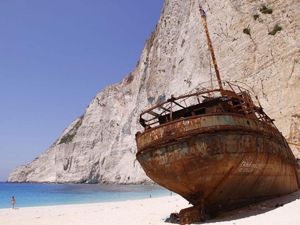 Rusted shipwreck offshore at Shipwreck Beach on Lanai, Hawaii